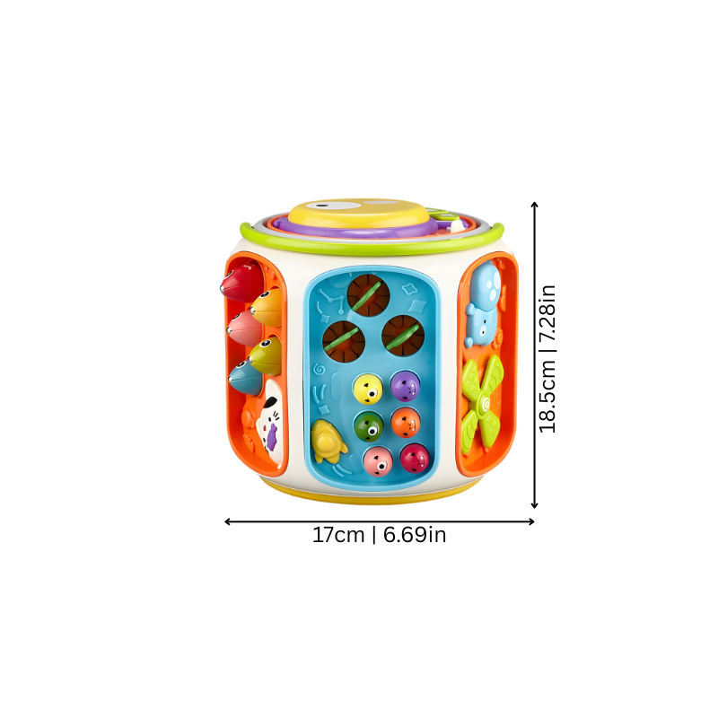 Cube de jeu interactif avec dimensions visibles