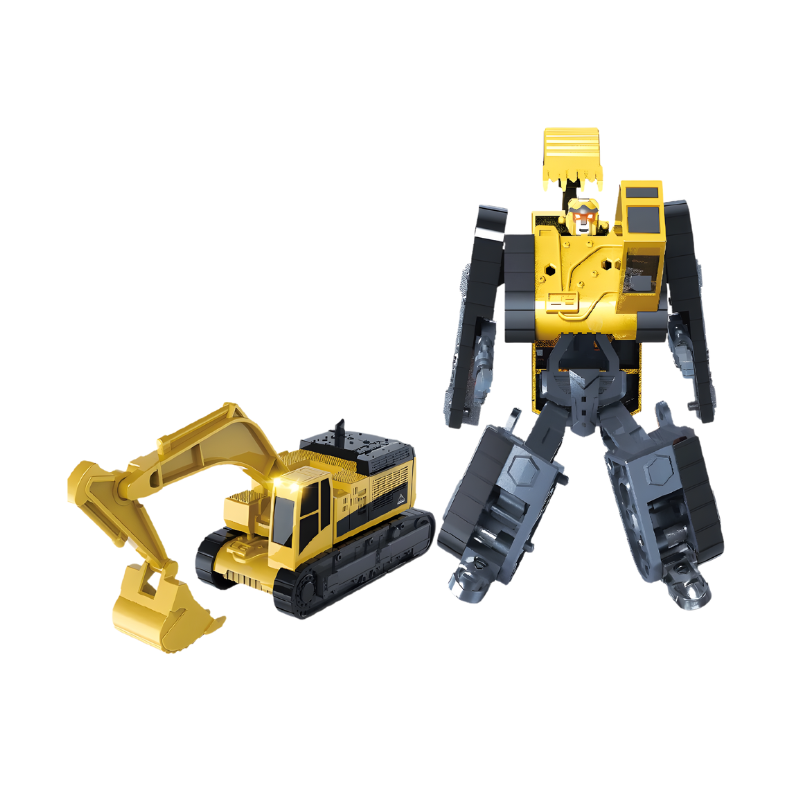 Excavatrice jaune transformable en robot, en plastique ABS