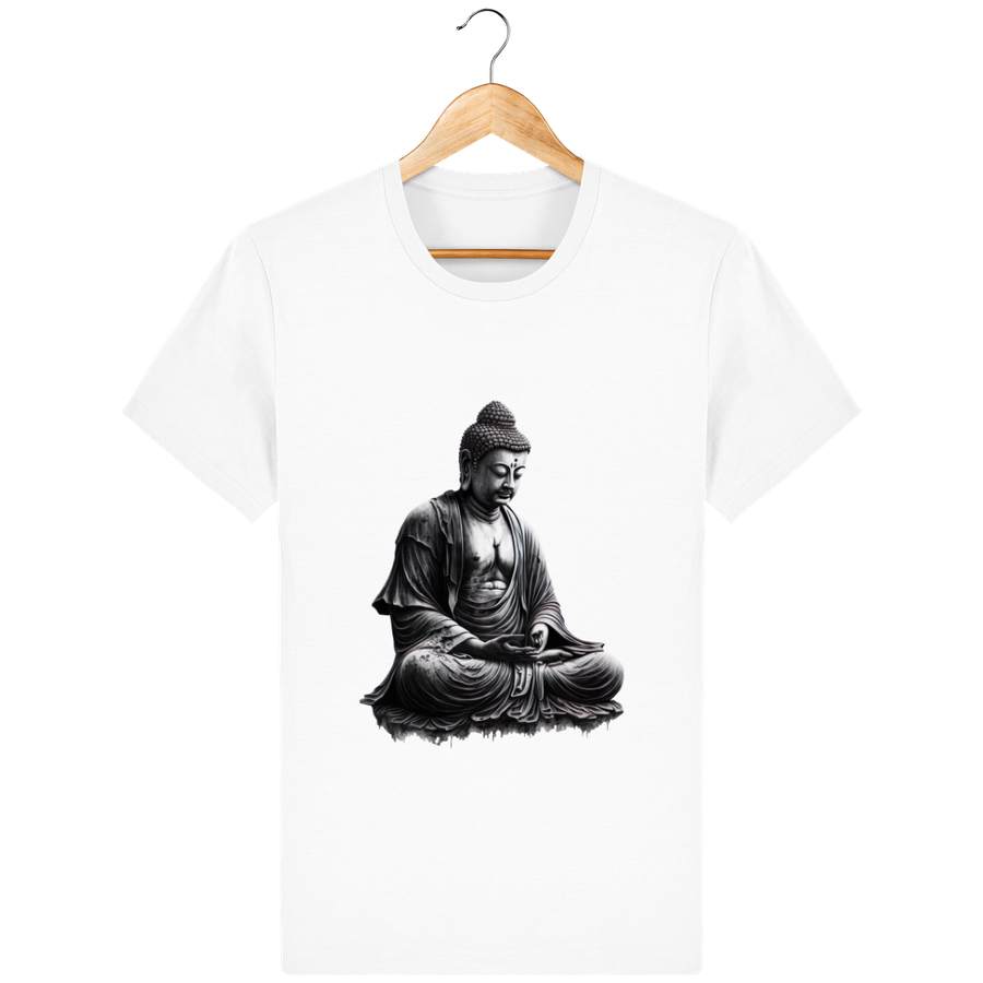 Vue rapprochée du motif Om sur le t-shirt en coton