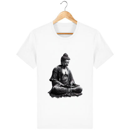 Vue rapprochée du motif Om sur le t-shirt en coton