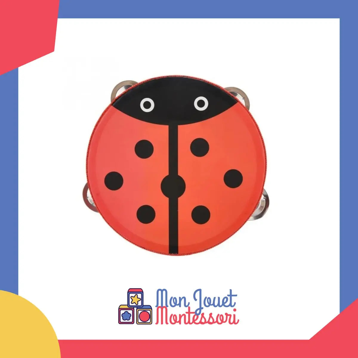 Tambourin en bois pour bébé avec motif coccinelle coloré