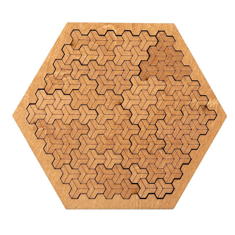 Tangram motif Hexagone, design alvéolé en bois