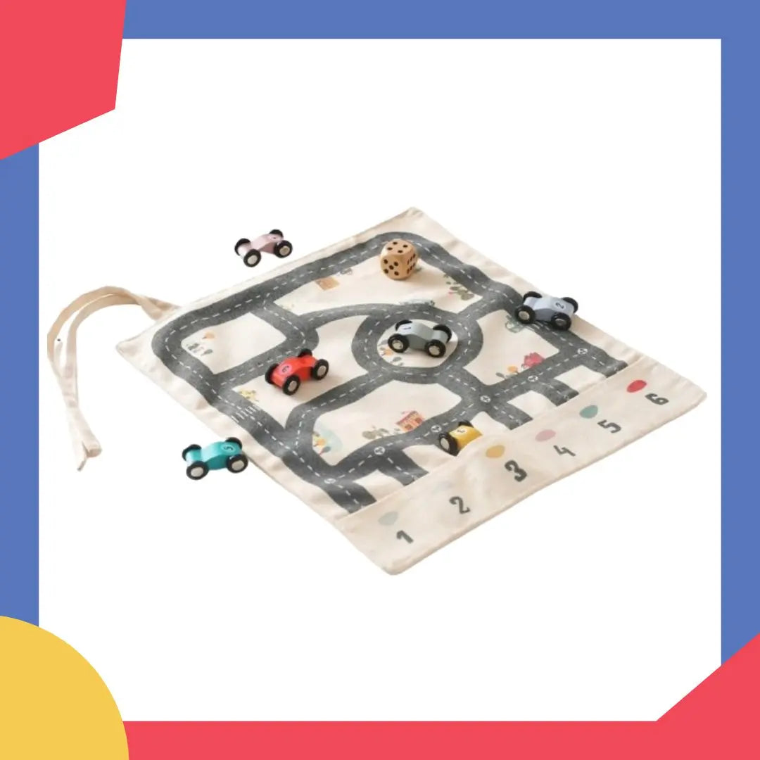 Ensemble de jeu Montessori avec tapis et voitures en bois
