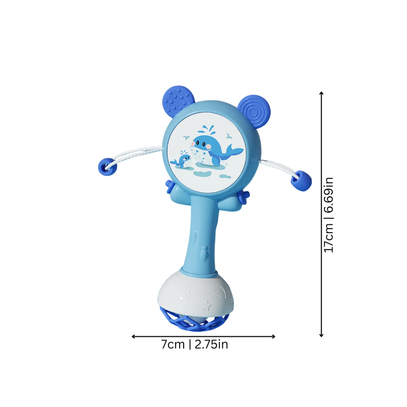 Dimensions du hochet sensoriel pour bébé avec détails de taille