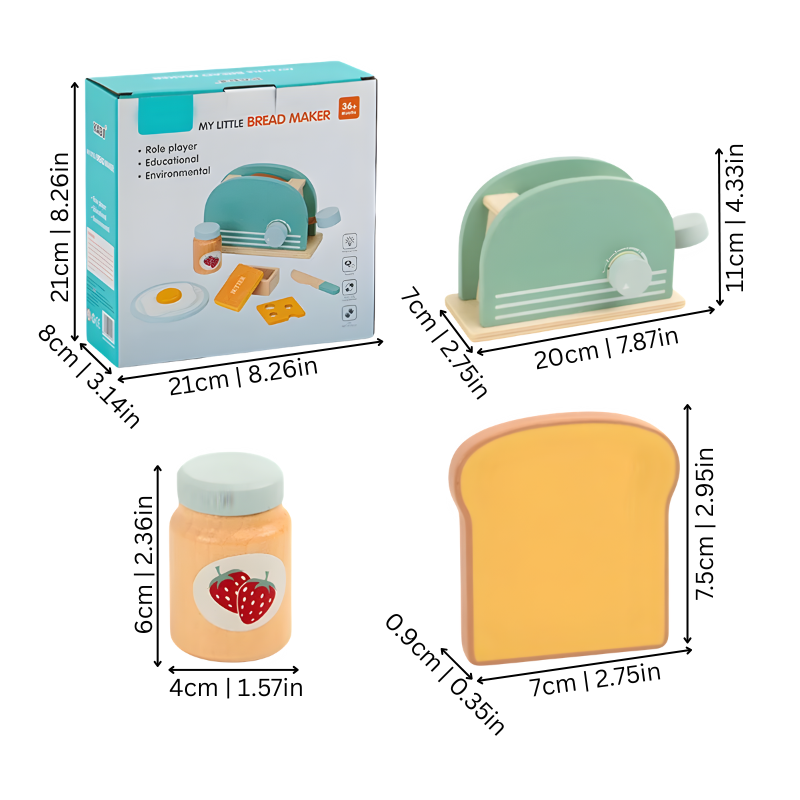 Ensemble de petit-déjeuner en bois avec toasts et accessoires