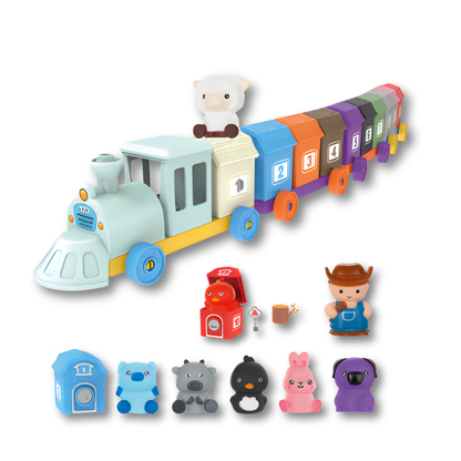 Gros plan sur le train éducatif avec chiffres et couleurs
