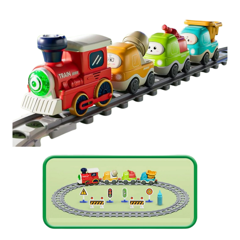 Train à vapeur miniature sur rails avec vapeur simulée