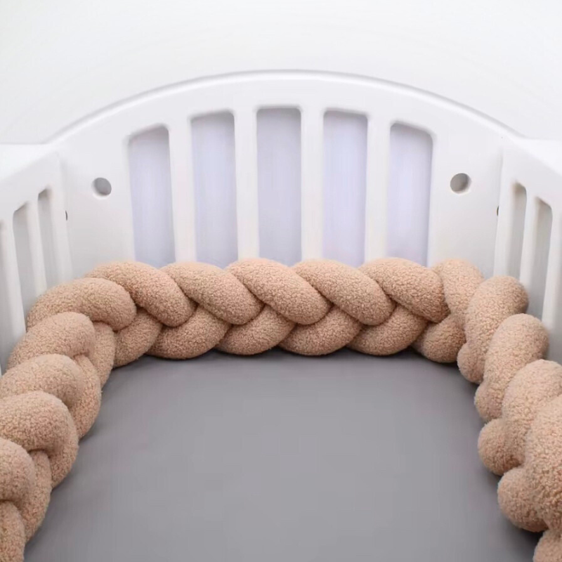 Tour de lit marron tressé, coton velours pour chambre bébé