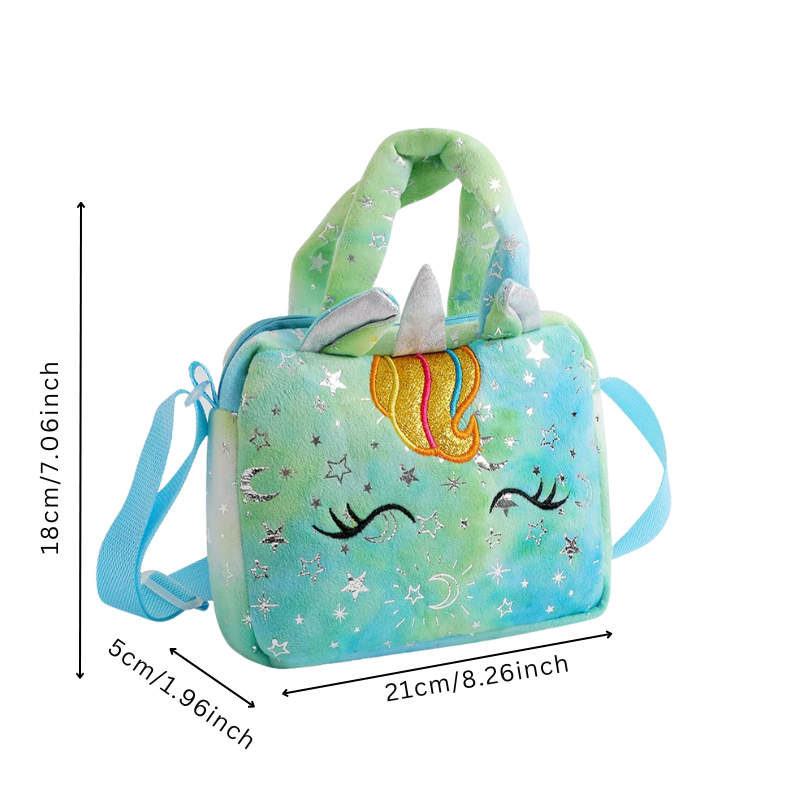 Diagramme des dimensions de la pochette licorne pailletée