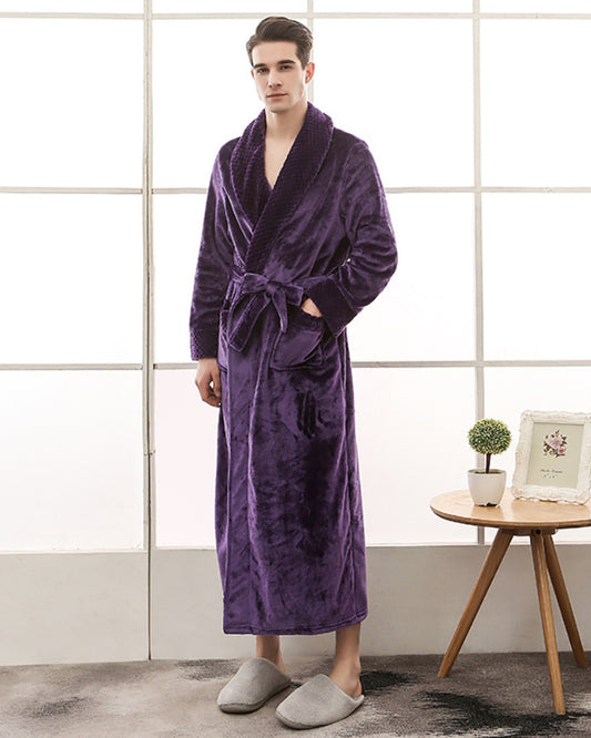 Peignoir homme polaire kimono épais et chaud violet