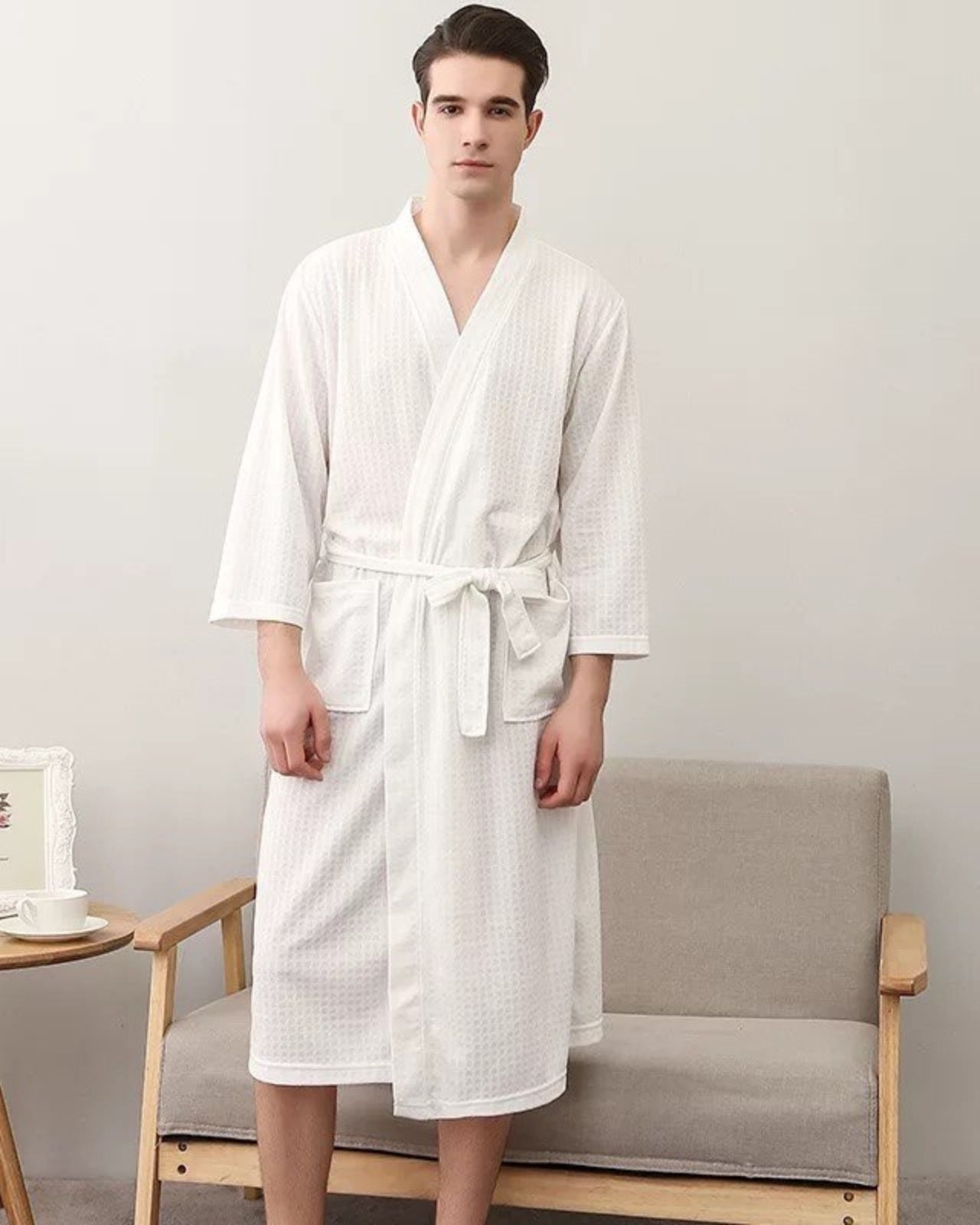 Peignoir homme kimono gaufré spa blanc