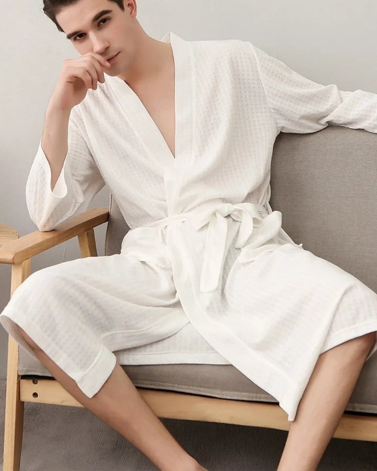 Peignoir homme kimono gaufré spa blanc