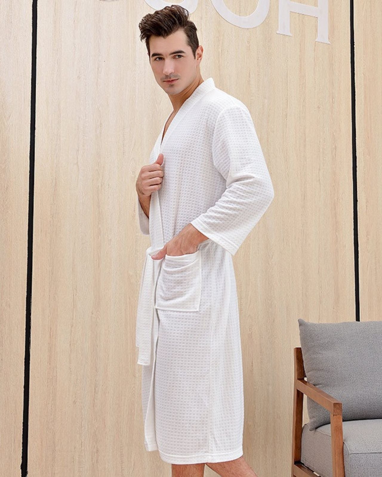 Peignoir homme kimono gaufré spa blanc