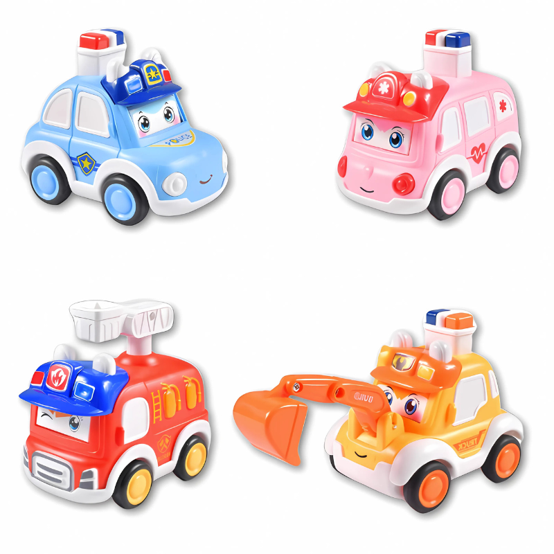 Différents modèles de jouets à friction sur fond blanc