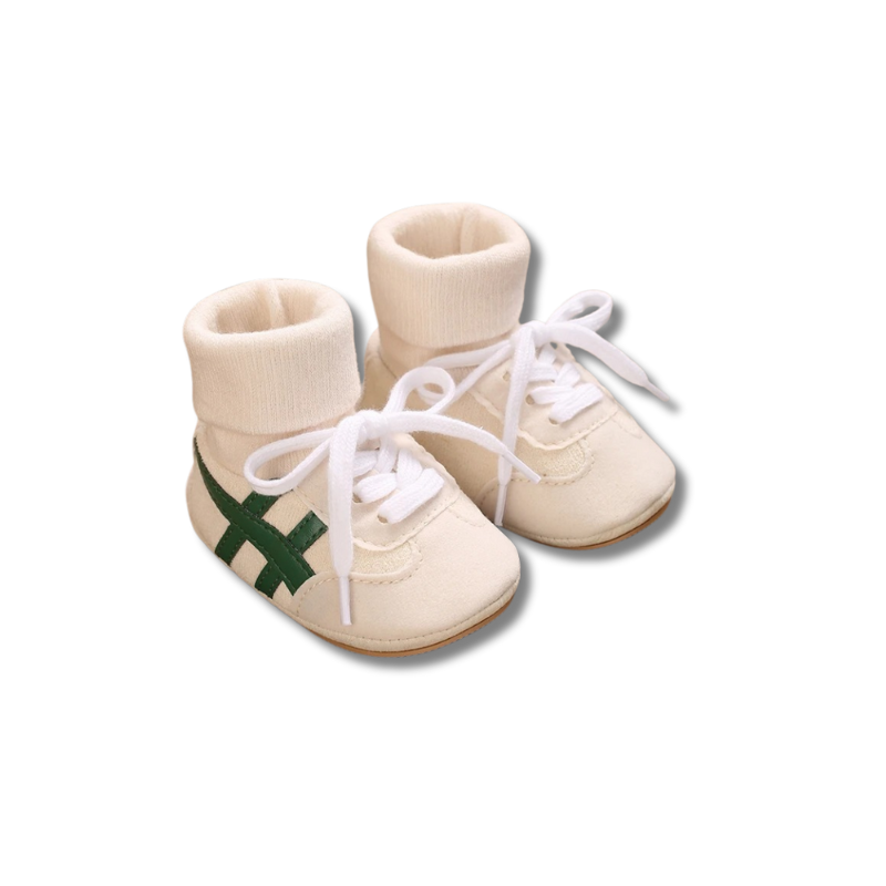 Chaussures bébé vert foncé en coton doux et flexibles