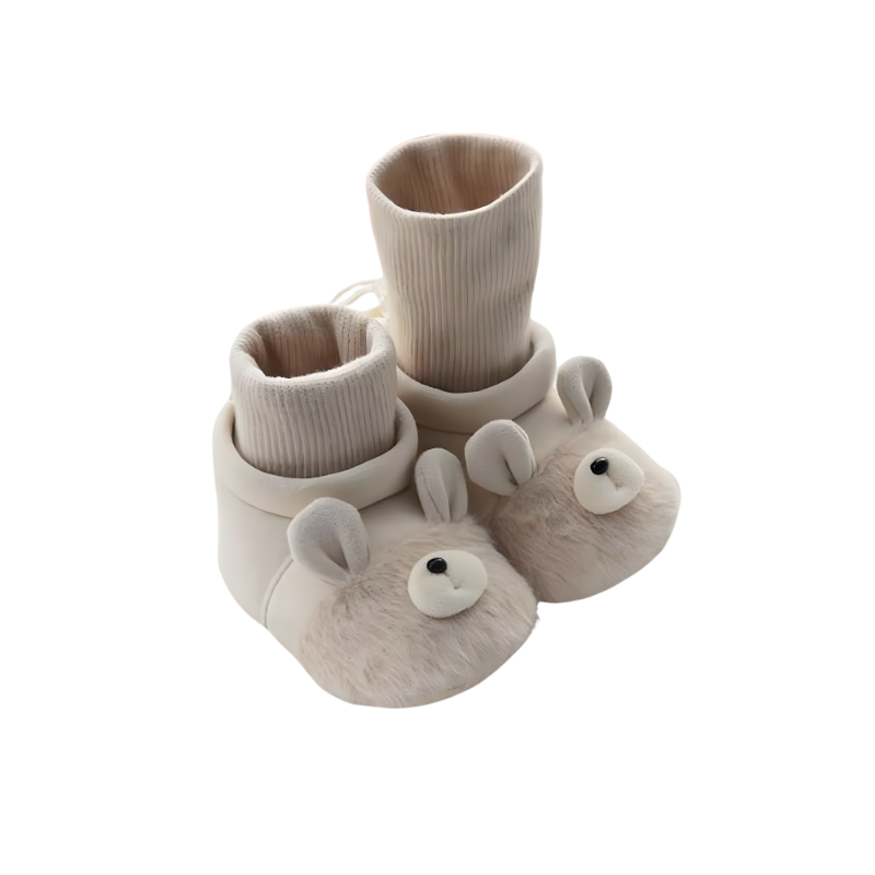 Chaussons-socquettes bébé en polaire couleur kaki