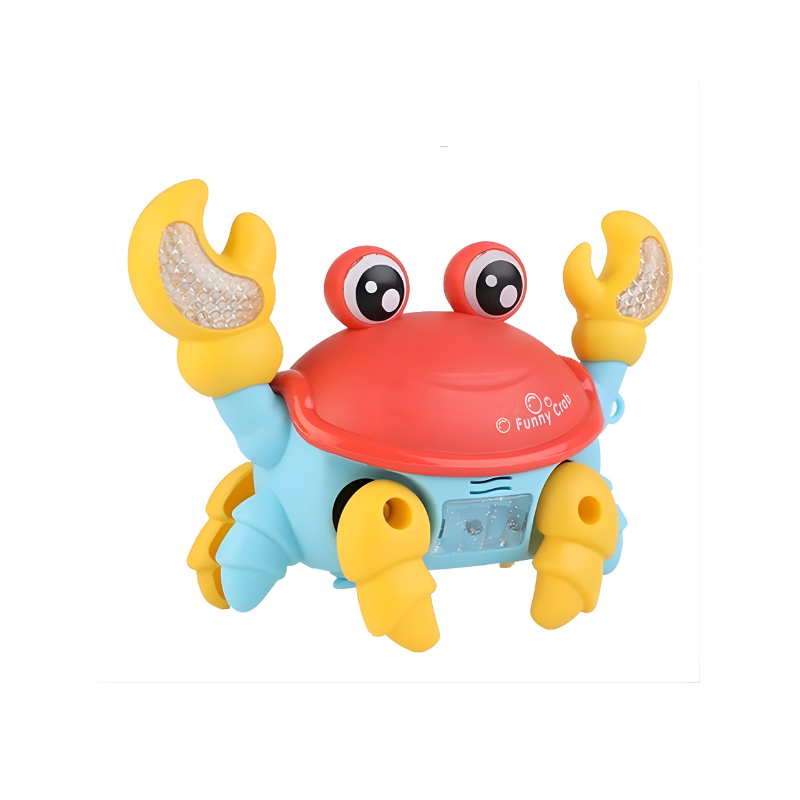 Crabe jouet rouge avec lumières et capteurs visibles