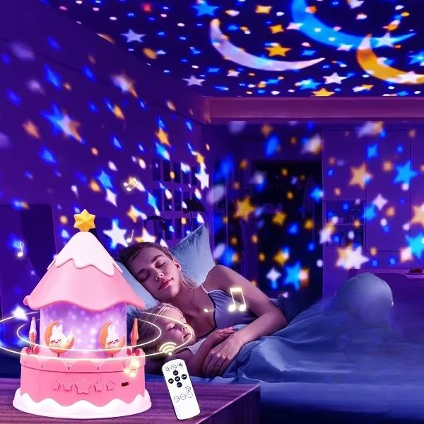 Veilleuse projetant des étoiles au plafond d'une chambre d'enfant