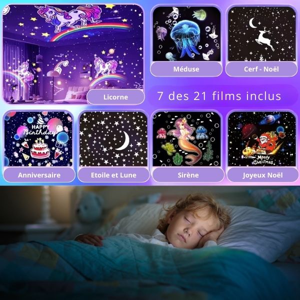 Veilleuse avec projection de films et lecteur de musique intégré