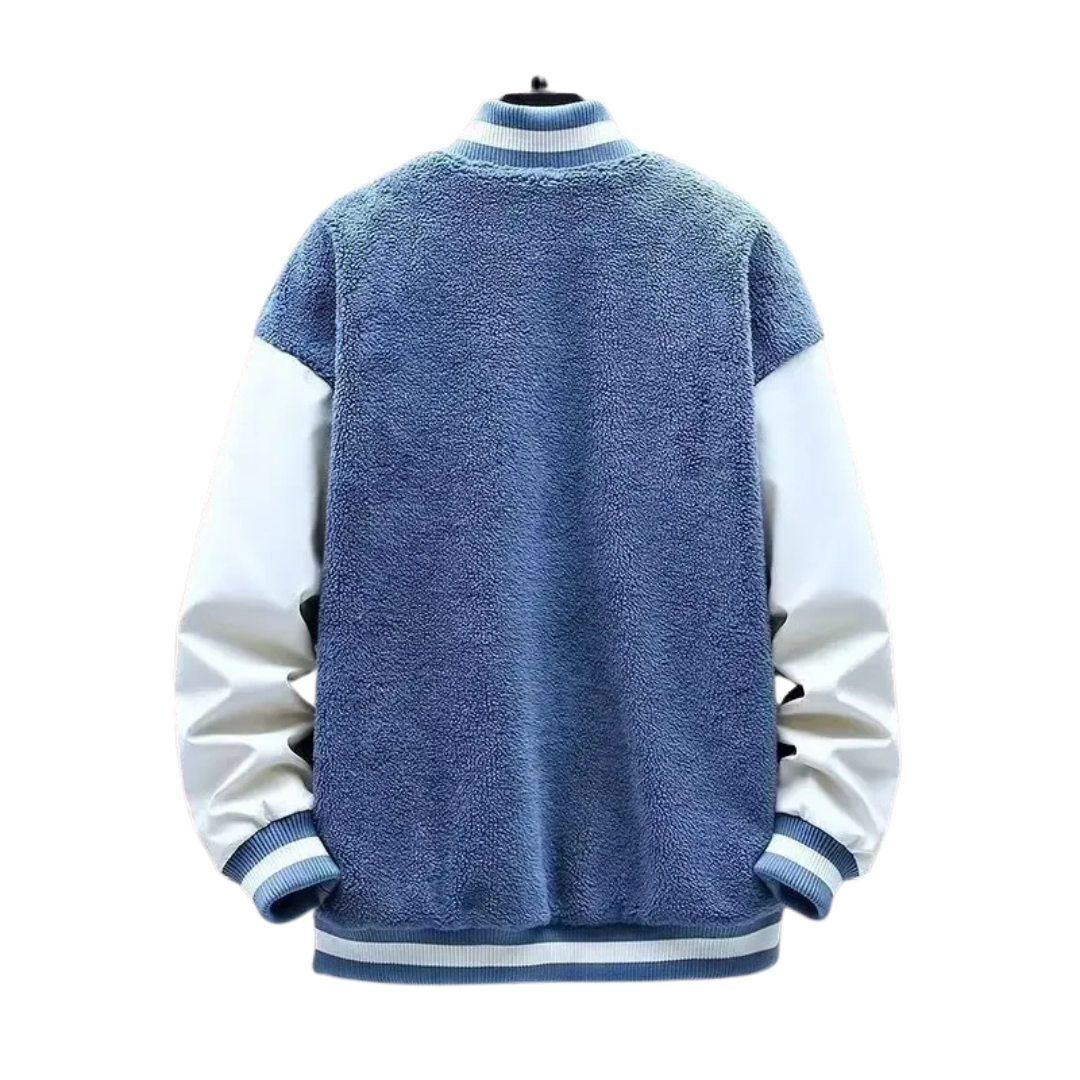 Veste oversize années 80 en Pilou Pilou bleu et blanc