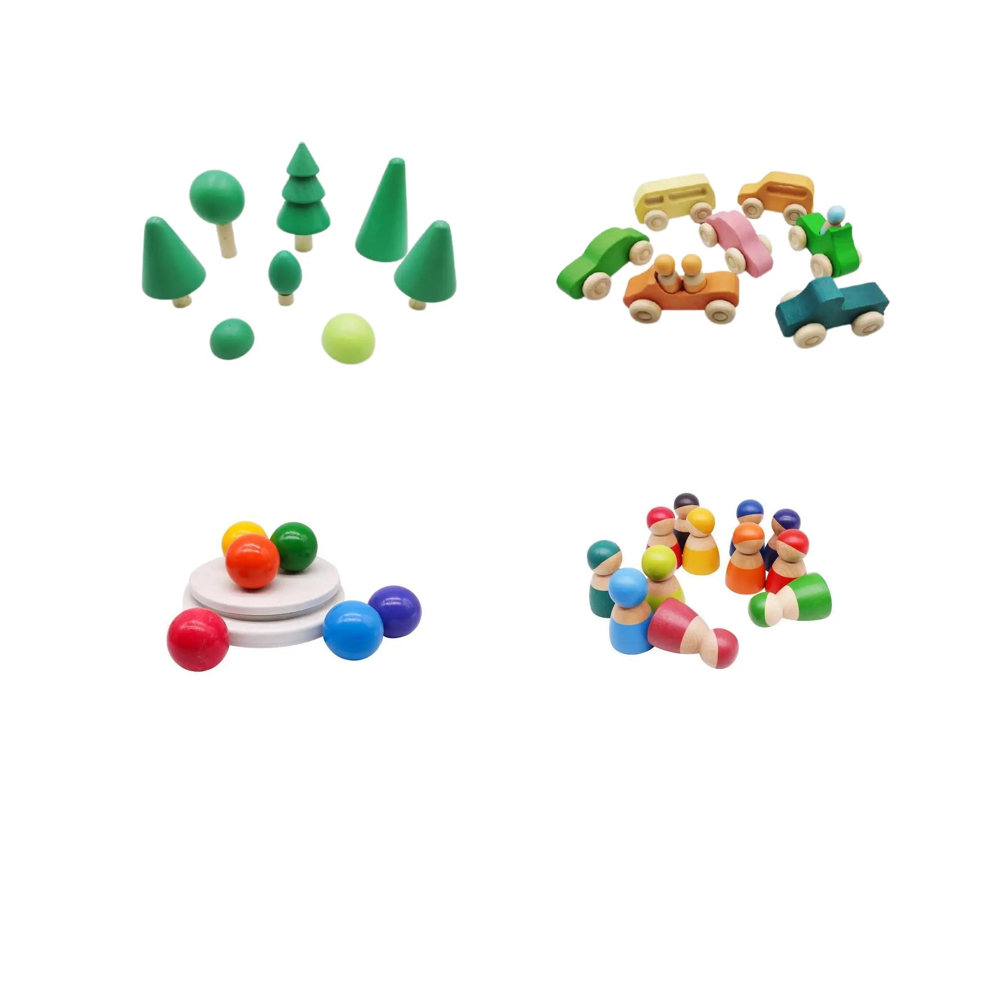 Ensemble de jouets en bois avec formes colorées et personnages