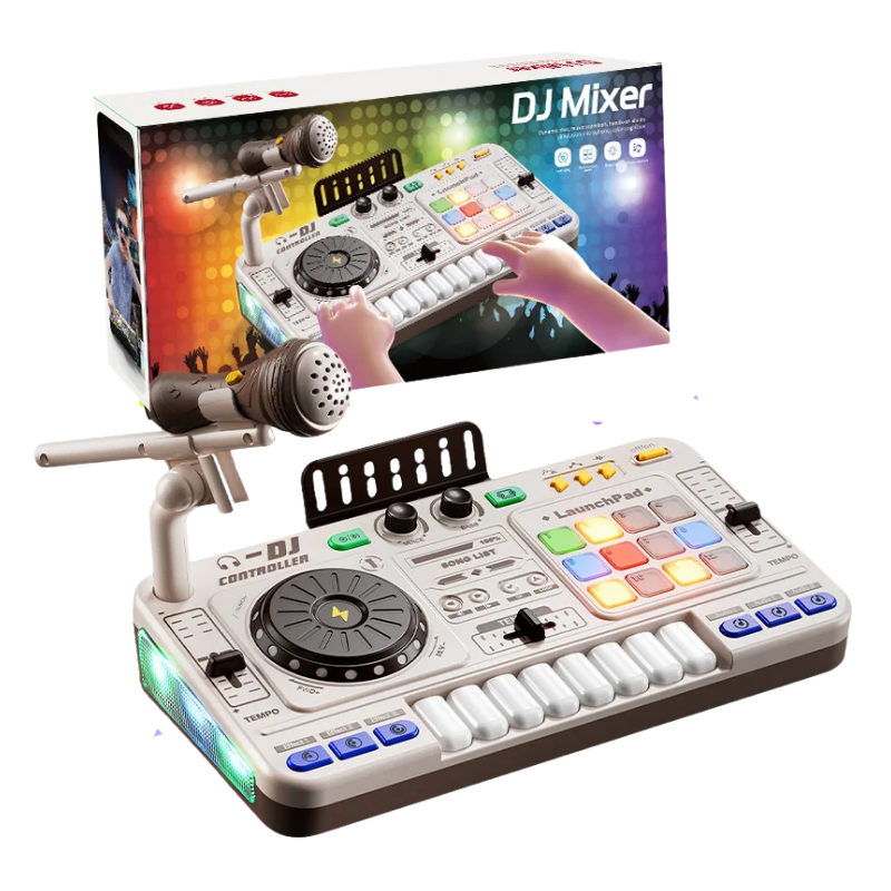 Table de mixage blanche pour enfants avec touches et microphone