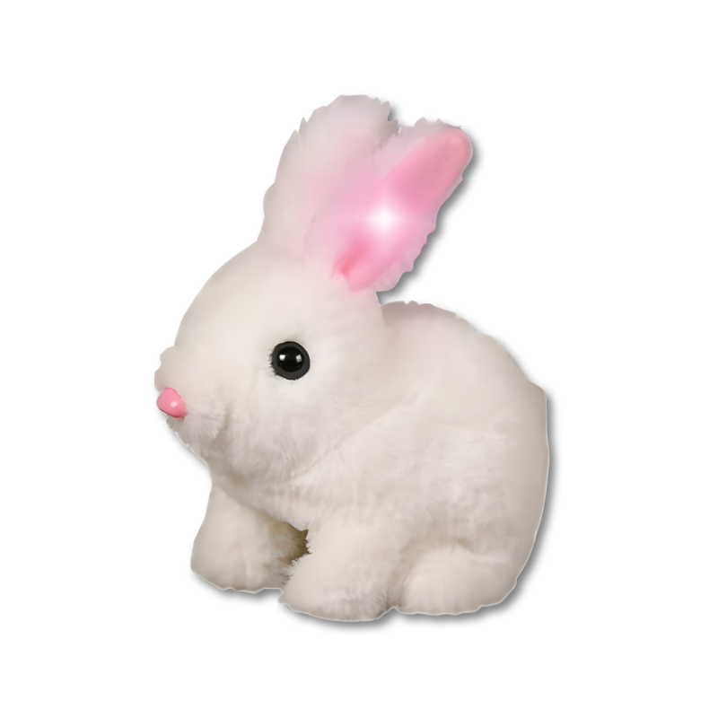 Lapin blanc interactif avec peluche soyeuse et oreilles lumineuses