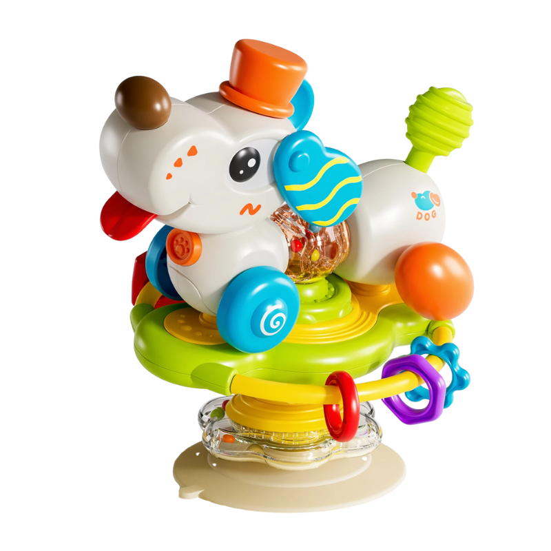 Jouet bébé blanc avec ventouse et éléments rotatifs