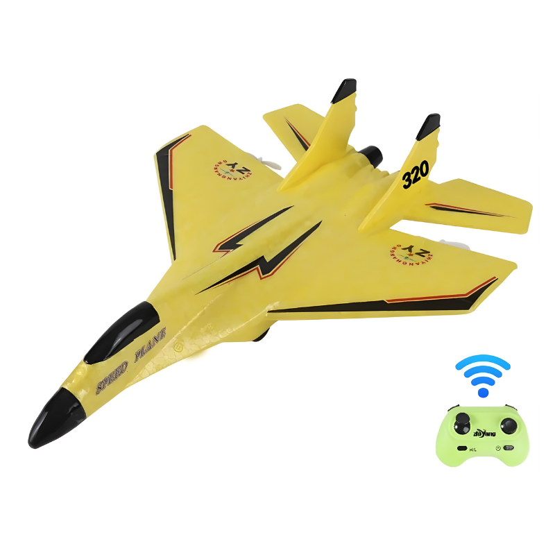 Planeur léger jaune en EPP posé sur une surface plane