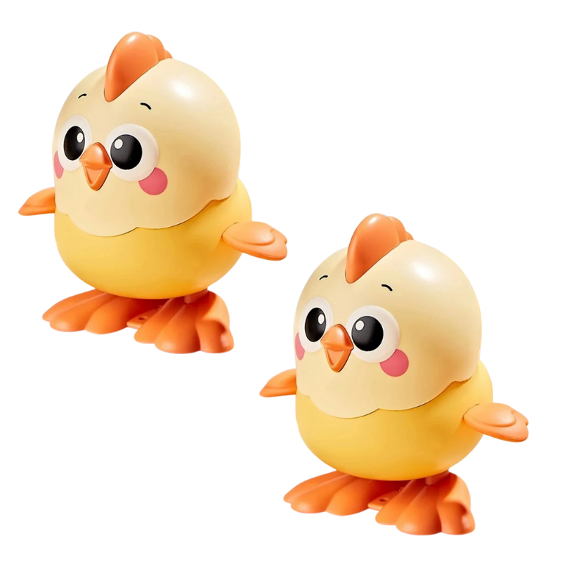 Jouet poule à remonter en plastique jaune vif