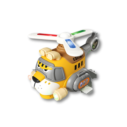 Avion interactif jaune avec motifs de tigre