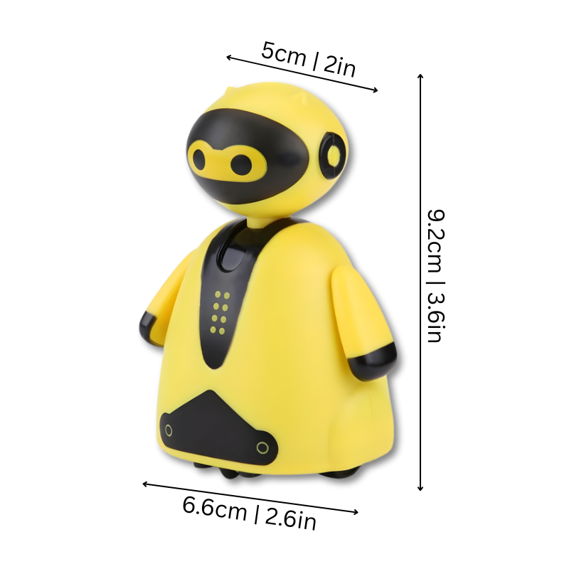 Robot jaune en plastique ABS sur fond blanc
