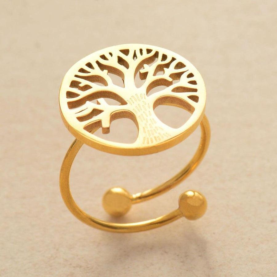 Anneau réglable en métal avec symbole arbre