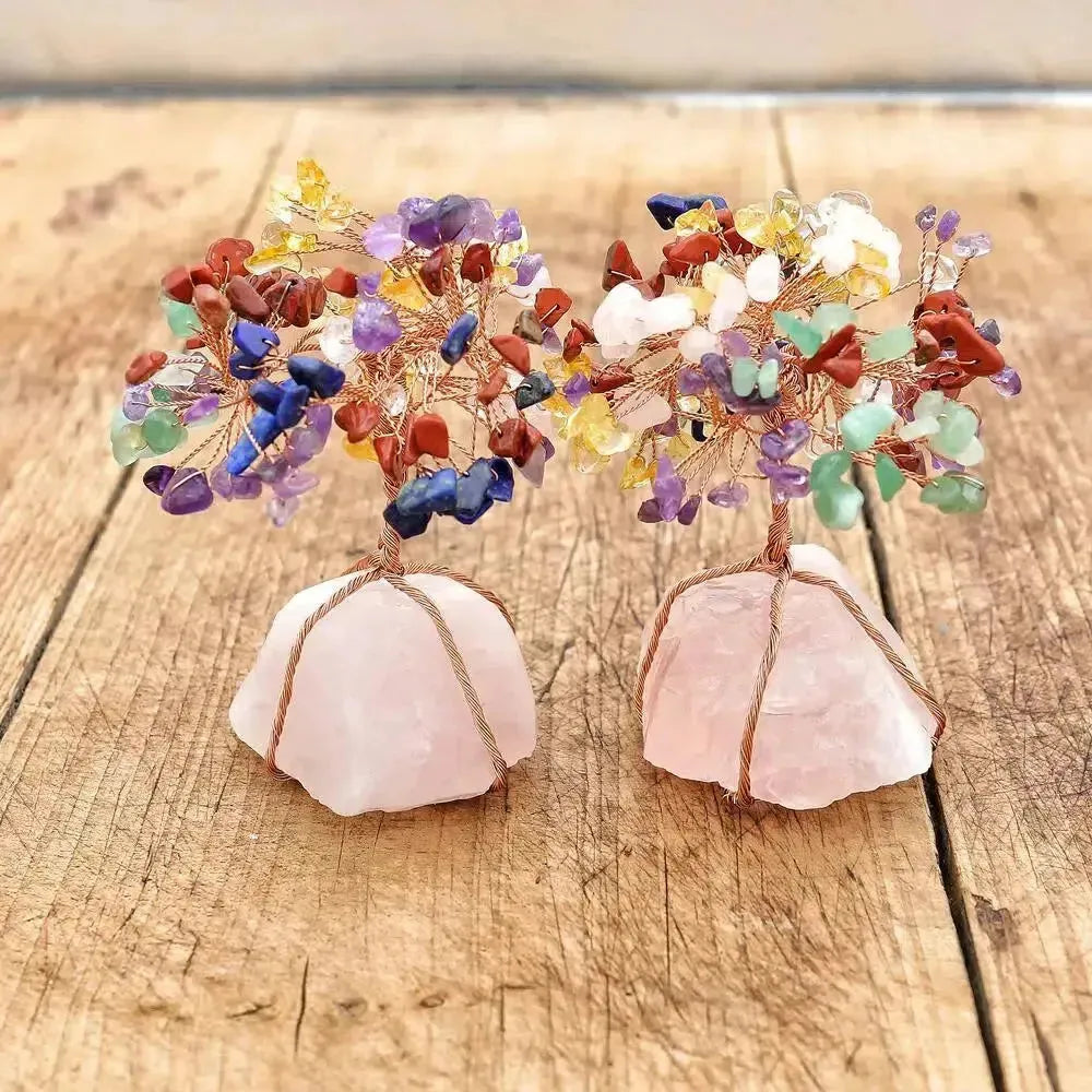 Arbre Bonsaï avec base en quartz et pierres colorées