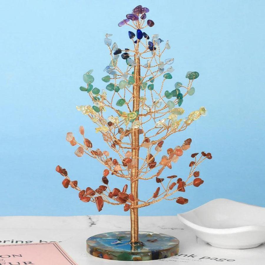 Vue rapprochée des pierres de chakra sur l'arbre décoratif
