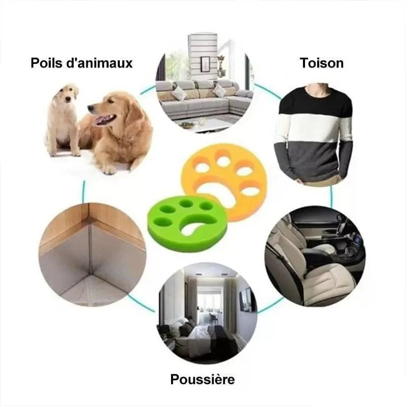 Gros plan sur l'attrape-poils en silicone réutilisable