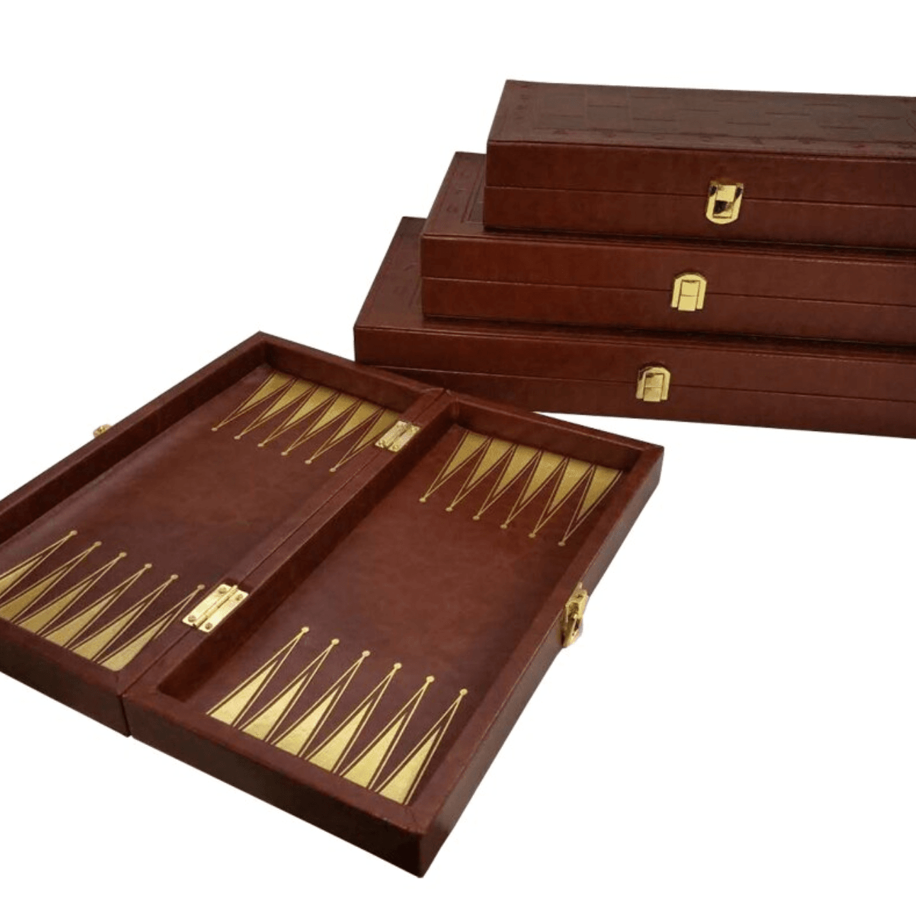 Plateau de Backgammon intégré en cuir avec pions en bois