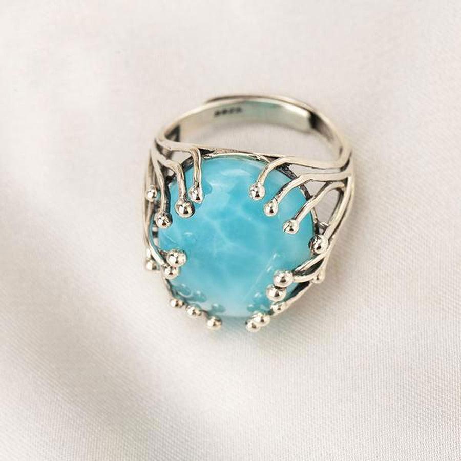 Bague ajustable en Larimar, design branches d'arbre