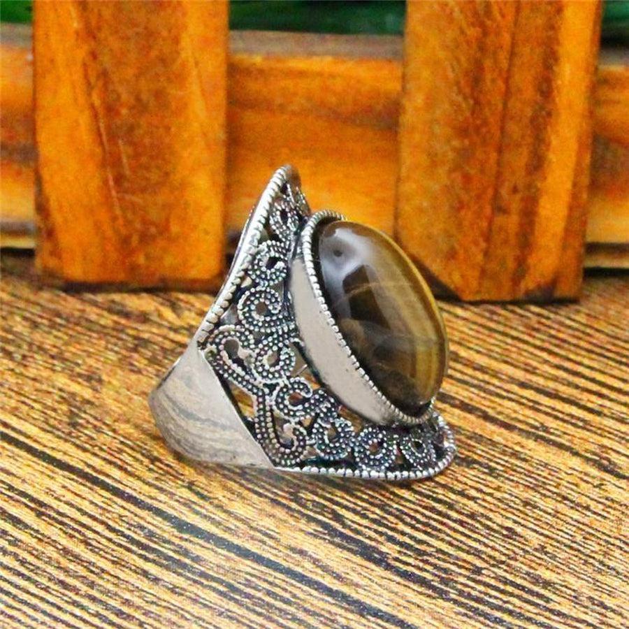 Bague en argent avec pierre Œil de tigre cabochon
