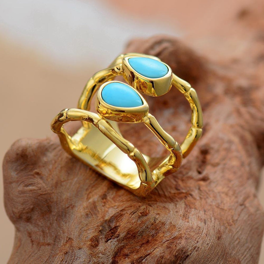 Vue d'ensemble de la bague en laiton et turquoise