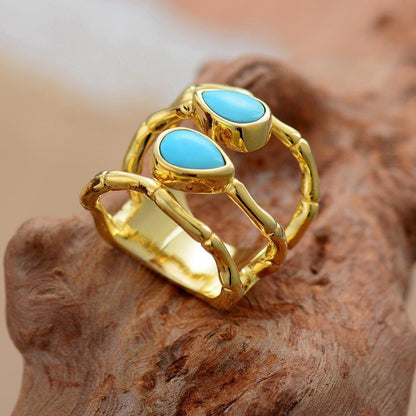 Vue d'ensemble de la bague en laiton et turquoise