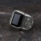 Bague en argent avec pierre d'obsidienne noire vue de côté