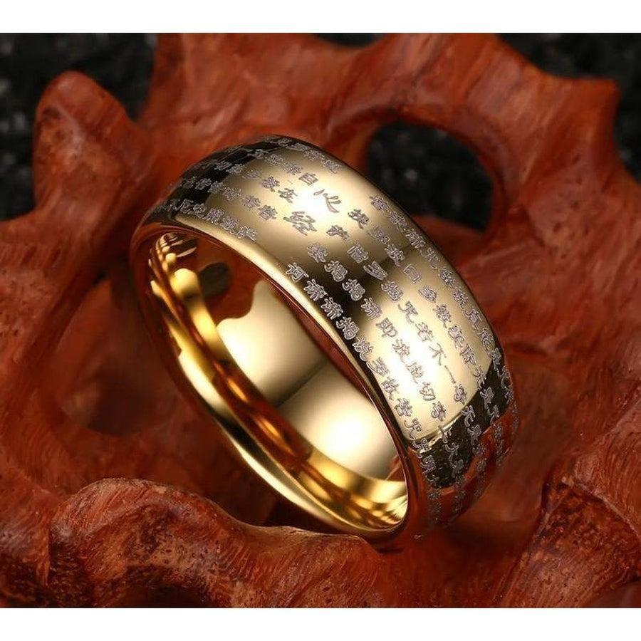 Détail des inscriptions bouddhistes sur la bague