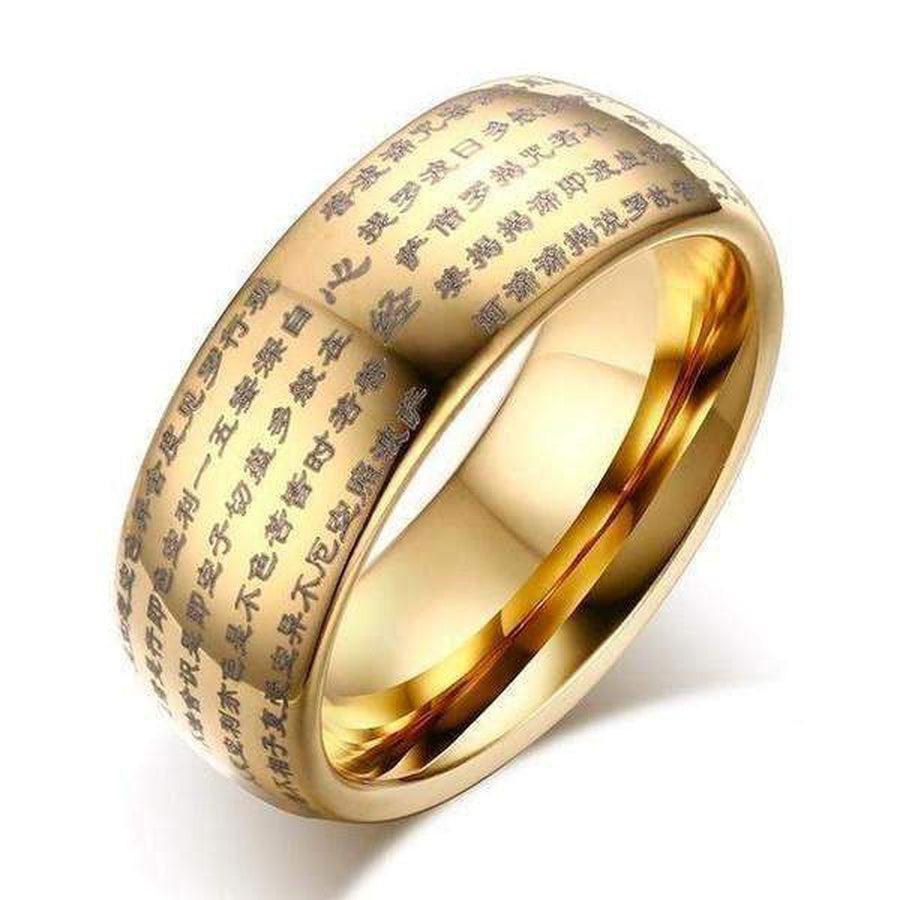 Bague spirituelle tibétaine montrant des motifs gravés