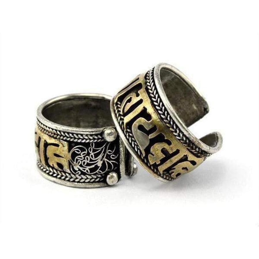 Bague mantra bouddhiste en cuivre et laiton ajustable