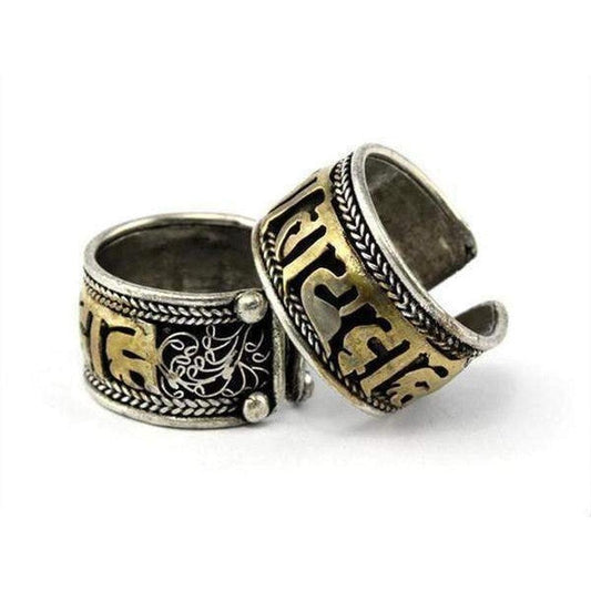 Bague mantra bouddhiste en cuivre et laiton ajustable
