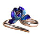 Bague ouverte avec fleur de lotus en émail bleu profond