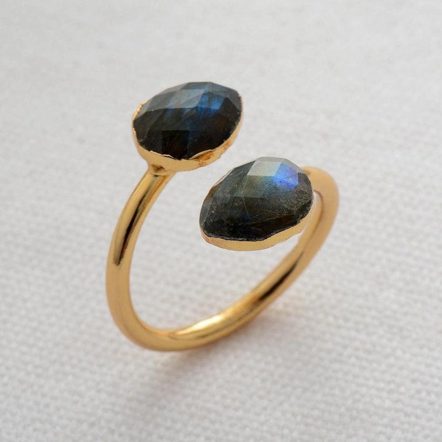 Bague élégante avec labradorites, vue de dessus