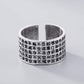 Anneau ouvert en argent sterling avec motifs bouddhiques