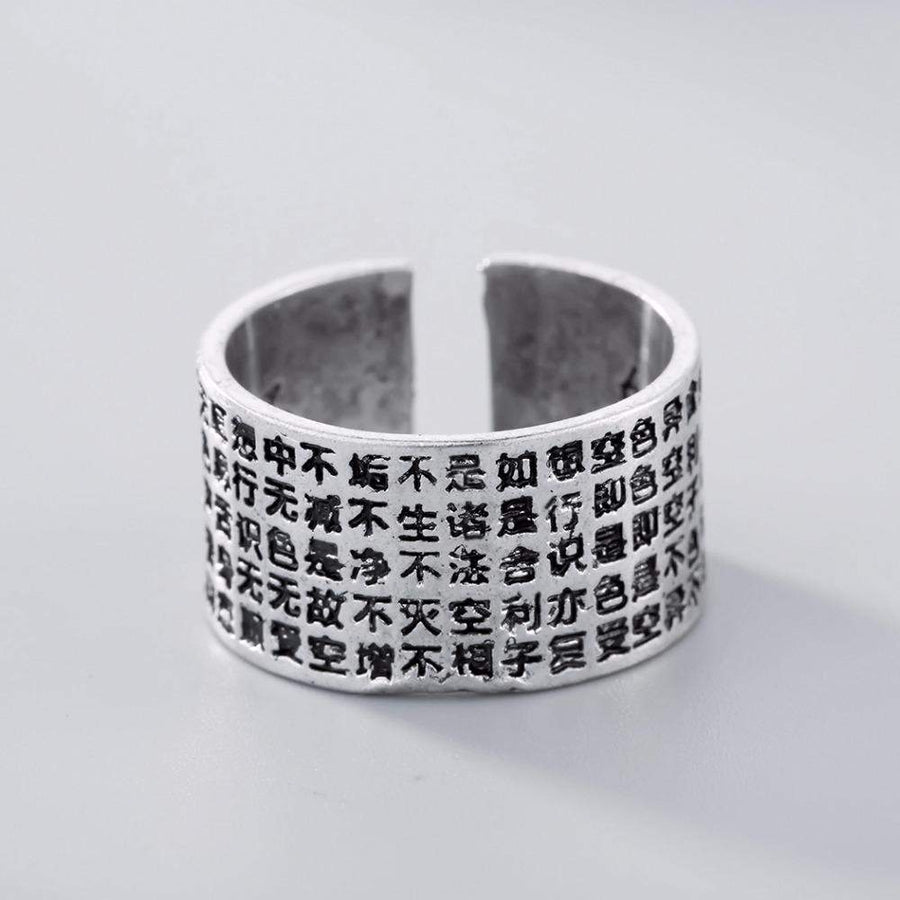 Anneau ouvert en argent sterling avec motifs bouddhiques